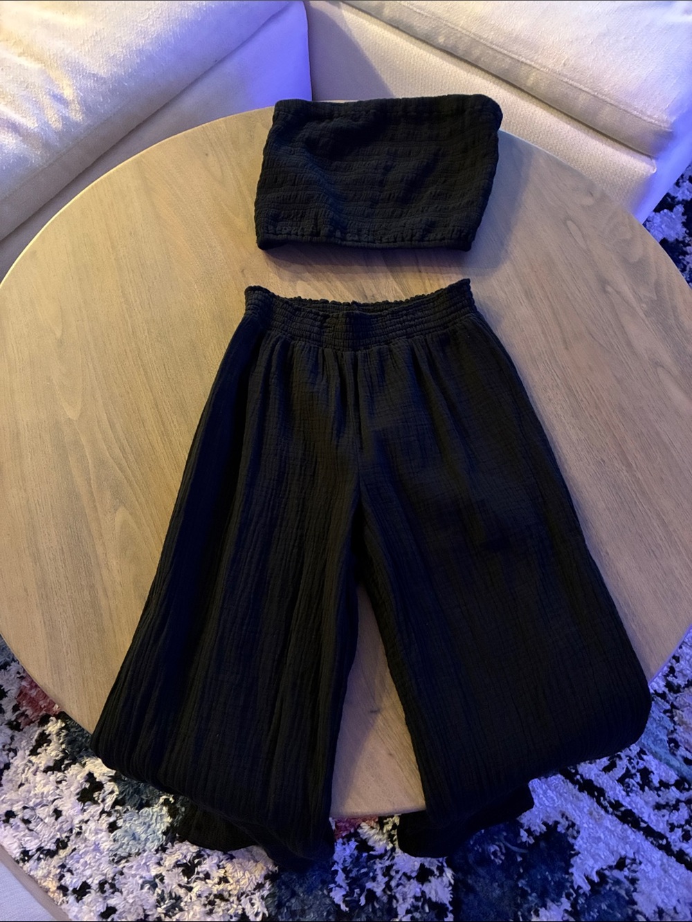 bobi Black Wide Leg Cotton Gauze Jumpsuit with Elastic Waist - Picture 4 of 4